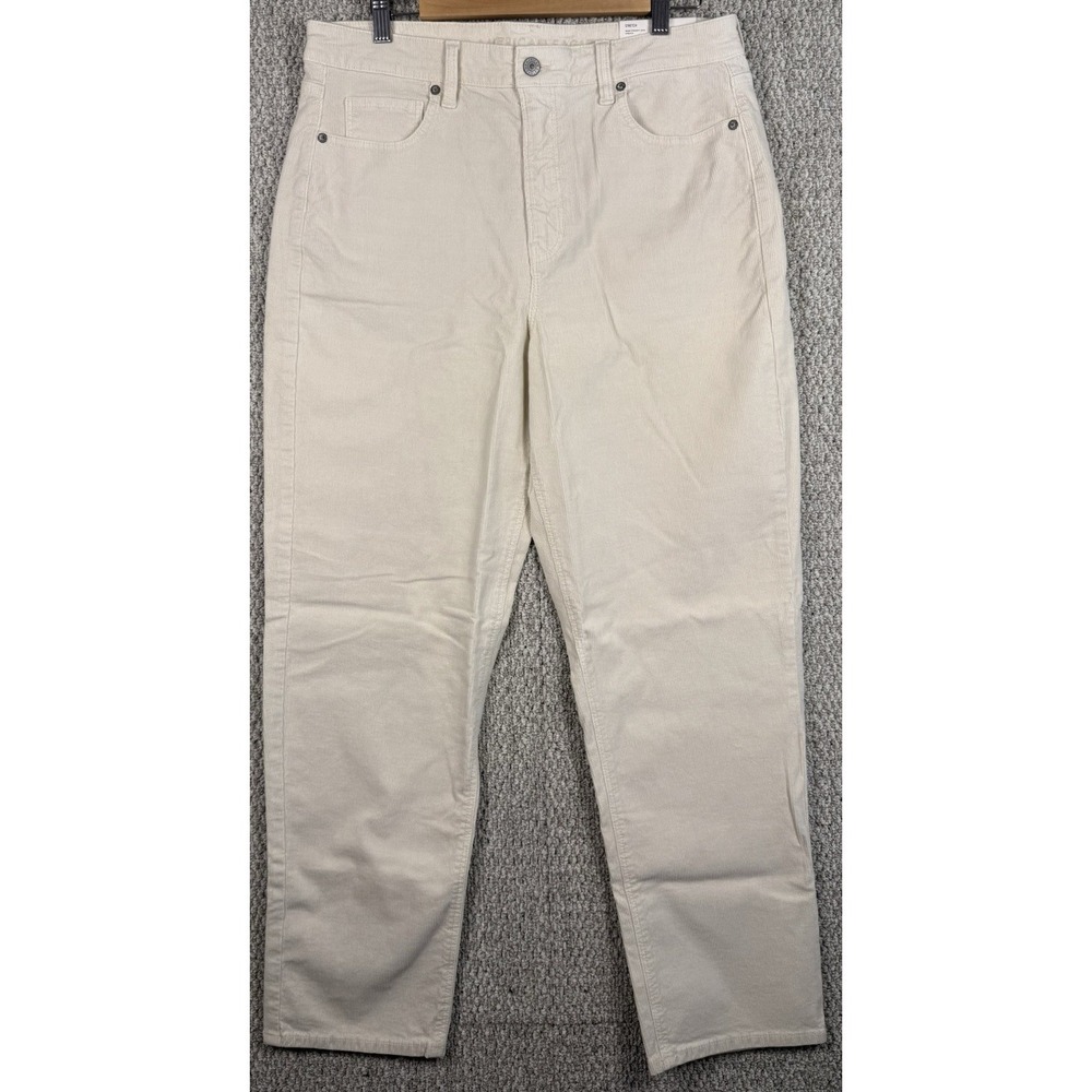 NWT‎ American Eagle Mom Straight Corduroy Jeans 14 Long (34x29) Ivory High Rise